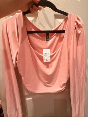 Windsor Blush Pink Draped Long-Sleeve Crop Top